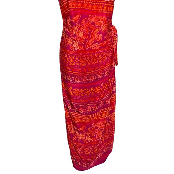 R&K Originals Maxi Dress Red Faux Wrap Sleeveless Tropical Floral Size 14 Y2K - Picture 6 of 15